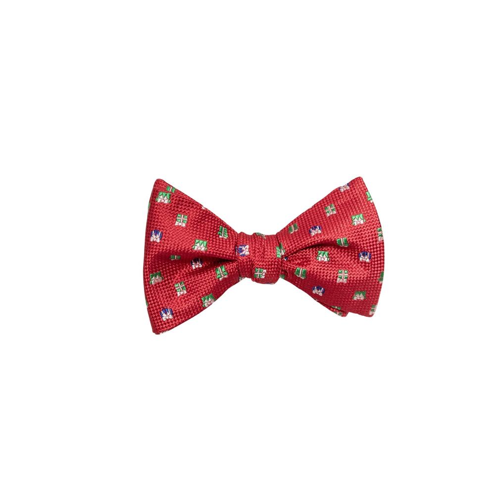 New Daniel Cremieux Red Christmas Presents 100% Silk Self Tie Bow Tie Bowtie